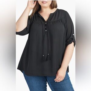DR2 Rolled Sleeve Tassle Neck Blouse